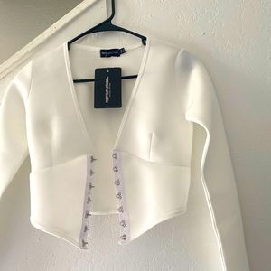 NEVER WORN PLT White button up crop top